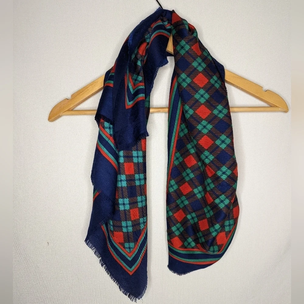 Blue Red‎ and Green Plaid Pattern Square Scarf